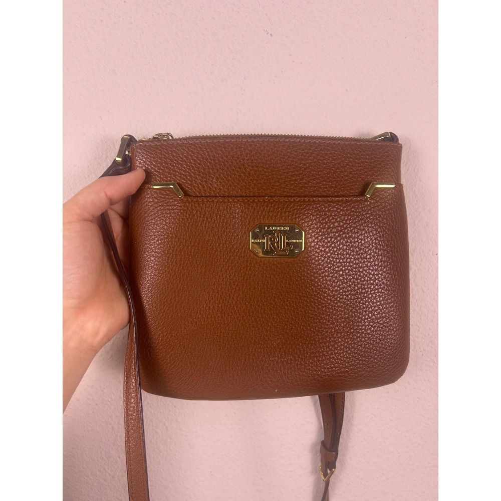 Lauren Ralph Lauren Cognac Brown Pebbled Leather Crossbody Bag Gold Hardware
